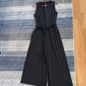 Sleeveless Black Wide-Leg Jumpsuit with Waist Tie